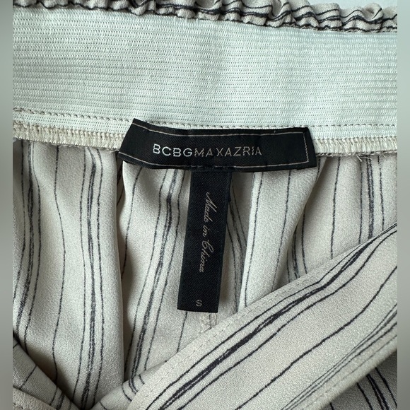 BCBGMaxazria Tan Black Striped Light Flowy Wide Leg Cropped Pants Women’s Small - Picture 2 of 8